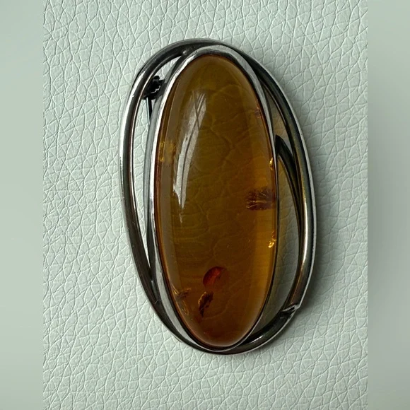 Authentic Baltic Amber and Silver Brooch and Pendant - Picture 5 of 7